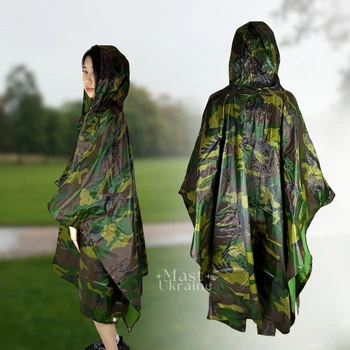 Дощовик пончо на заклепках для дорослих Raincoat, водонепроникний плащ-накидка з капюшоном від дощу та вітру, універсальний розмір, для рибалки, туризму, походів, полювання, велопрогулянок, DPUN-1-Camouflage