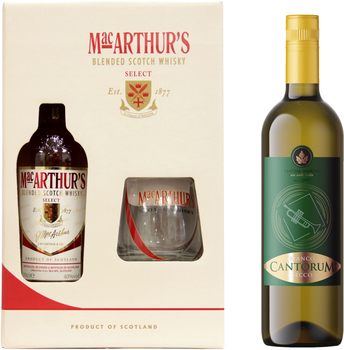 Виски MacArthur's 0.7 л 40 % с 1 стаканом в коробке + Вино Cantorum BIANCO SECCO виноградное натуральное столовое белое сухе 0.75 л 11.5% (5010509001526+8020685019496)