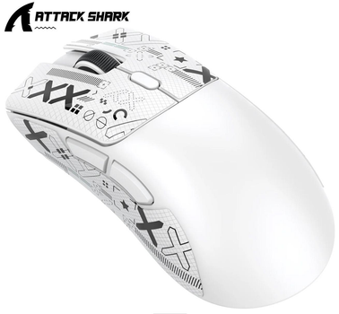 Мышь беспроводная игровая ATTACK SHARK R1 белая. Радио 2.4Ghz + Bluetooth 5.2