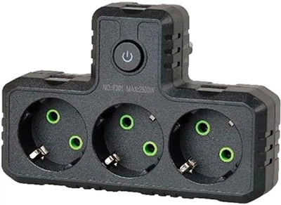 Мережевий розгалужувач Voltronic трійник Т-подібний з заземленням F301-Black, 3 розетки, 2500W, 10A, 110-250V Max, Blister (YT38181)