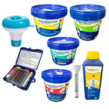 Стартовий набір засобів догляду за басейном 5в1 AquaDoctor Super Kit + Тестер для води + Поплавець + Термометр Набір хімія для басейну (DS293)