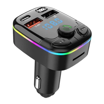 Автомобільний FM-трансмітер Bluetooth 5.0 FM-передавач 2 USB + TypeC / TF slot / LED дисплей / ресивер, модулятор, плеєр MP3 black