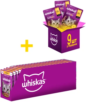 Промо набор влажного корма Whiskas с курицей в желе 28 шт по 85 г + Tasty Mix ягненок с индейкой 9 шт по 85 г (C5900951302880)