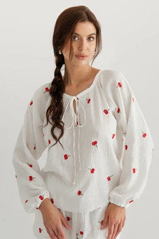Forli Рубашка с вышивкой из муслина Cherry XL/XXL Белый ML0085-38-60_XL/XXL