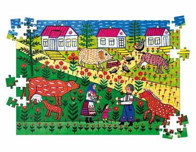 "Сонце низенько, трактор близенько. Марія Примаченко" деревʼяний пазл 192 елементи