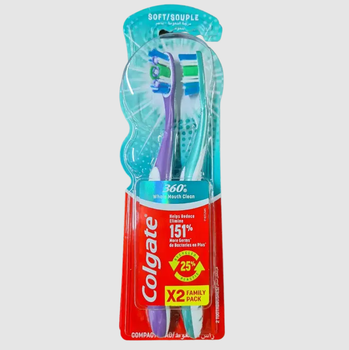 Зубна щітка Colgate 360 Whole mouth Clean м'яка 2 шт (6001067390015)