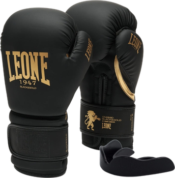 Боксерские перчатки Leone GN059D 14 унций Black/Gold (капа в комплекте) (GN059D_Bl/Gold_14oz)