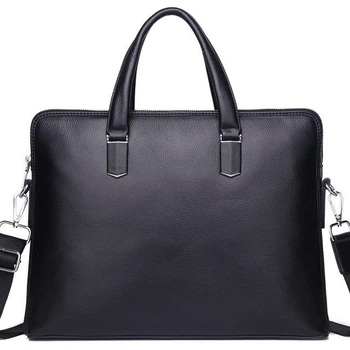 Кожаная мужская деловая сумка-портфель портфель для ноутбука черный Tiding Bag 64028