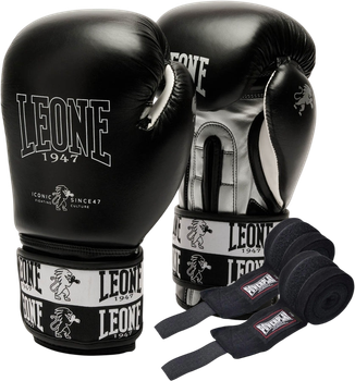 Боксерські рукавиці Leone GN208 Iconic 12 унцій Black (бинти 4 м в комплекті) (GN208_Black_12oz)