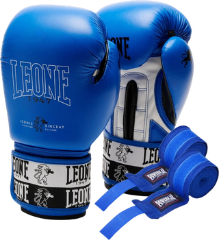 Боксерские перчатки Leone GN208 Iconic 12 унций Blue (бинты 4 м в комплекте) (GN208_Blue_12oz)