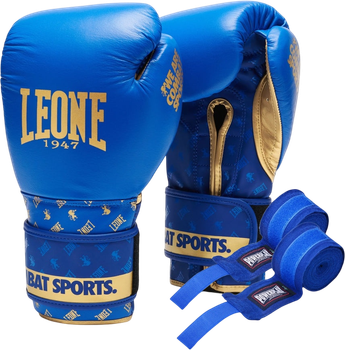 Боксерские перчатки Leone GN220 DNA 16 унций Blue (бинты 4 м в комплекте) (GN220_Blue_16oz)