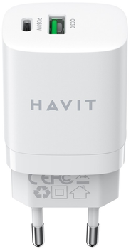 Зарядний пристрій Havit HV-UC30 GaN 30W USB+USB-C White (6950676206340)