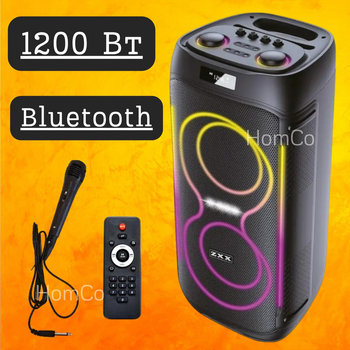 Акустична колонка ZXX-5509 1200 Вт 2 динаміка 6.5", караоке Bluetooth, USB, AUX, FM, LED-підсвічування з мікрофоном та пультом