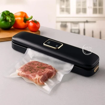 Домашний вакууматор для еды Vacuum Sealer 120Вт от сети, бытовой вакуумный упаковщик для пищевых продуктов с дисплеем + 10 вакуумных гофрированных пакетов Черный VLH-082-Black