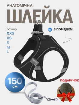 Шлейка с поводком для кошек и собак мелких и средних пород Размер M Черная Мята в подарок