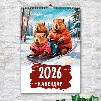Календар настінний перекидний КАПІБАРИ 2026 13 АРКУШІВ ENTERSTORE 42х29.7 см (ART 250111)