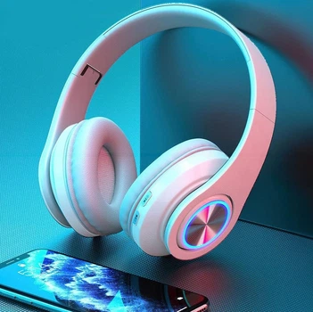 Гарнитура наушники Bluetooth B39 с RGB подсветкой и микрофоном белые