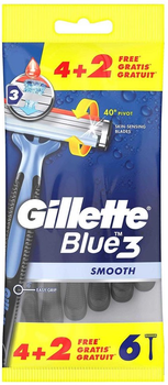 Одноразові станки для гоління Gillette Blue 3 Smooth, 6 шт