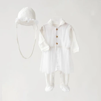 Комплект для крещения (человечек + шапочка) для девочки MagBaby Ursula 62 см Молочный