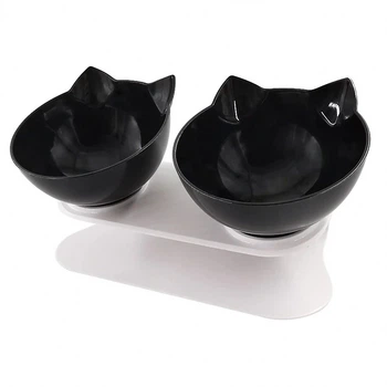 Миска для кота подвійна з нековзною похилою підставкою з ABS пластику Feeding Bowl чорна (FВ-26438)