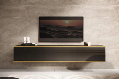 Тумба под телевизор ROYAL 2, с рифлеными фасадами (175×30×32 см), черный/золото