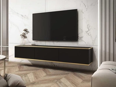 Тумба под телевизор ROYAL, навесная (175×30×32 см), черный/золото