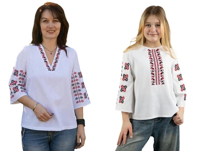 Семейные вышиванки для мамы и дочки Оберег льняные парные блузки праздничные 568218020411 лен женская (L)96-100 для девочки 110см белые (568215050411110)