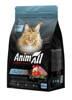 Сухой корм AnimAll для кошек с лососем белой рыбой и свежей индейкой 400 г