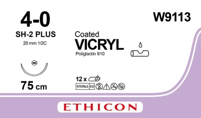 Викрил Johnson & Johnson LLC фиолетовый 75 см M1.5 USP4/0 одна игла SH-2 Plus Тип колючая Taper Point 20 мм 1/2 круга (W9113) (30705031082308)