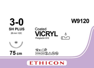 Викрил Ethicon LLC фиолетовый 75 см M2 USP3/0 одна игла SH Plus Тип колющий Taper Point 26 мм 1/2 круга (W9120) (30705031129041)