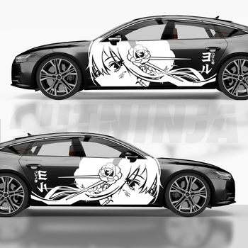 Наклейка на Авто / Бока / Борт Авто / Ливрея / Графика " Аниме персонаж - Anime Character " белый цвет 2 шт - ТИП5