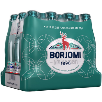 Упаковка мінеральної лікувально-їдальні сильногазованої води Borjomi 0.5 л х 12 пляшок (4860019001346) (096q)
