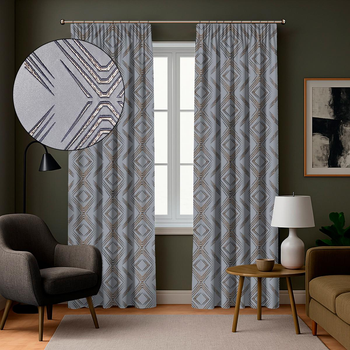 Штора жакардова Umbra 250×270 см сіра з абстрактною вишивкою для спальні та вітальні