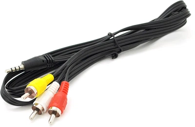 Кабель Voltronic DC3.5 (папа) - 3xRCA (папа), длина Jack 15мм, CCA, круглый, Black, 1.0 м, (Пакет) Q500 (YT23350)