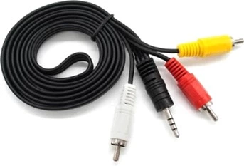 Кабель Voltronic DC3.5 (папа) - 3xRCA (папа), GOLD Jack, длина Jack 18мм, CU, круглый, Black, 1.5 м, (Пакет) Q500 (YT21488)