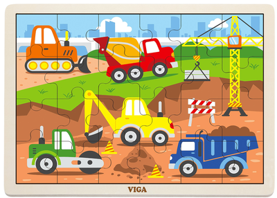 Zestaw drewnianych puzzli Viga na podkładce Na budowie, 24 el. 51463 (6934510514631)
