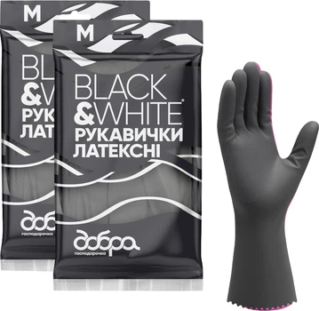 Упаковка рукавичок латексних Добра господарочка Black&White Міцні M 2 пари (4820086523806)