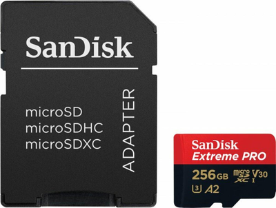 Карта пам'яті microSDXC (UHS-1 U3) SanDisk Extreme Pro A2 256Gb class 10 V30 (R200MB/s,W140MB/s) (adapter) [ID: 2595037218]