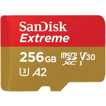 Карта пам'яті microSDXC (UHS-1 U3) SanDisk Extreme A2 256Gb class 10 V30 (R190MB/s,W130MB/s) (adapter SD) (SDSQXAV-256G-GN6MA)