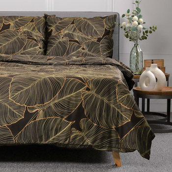 Komplet pościeli Homla Gallo King Size satynowy w czarne liście 200 x 220 cm (5904183811970)