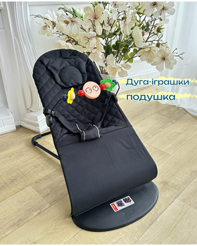Дитячий шезлонг з подушкою та дугою заколисуючий центр для новонароджених дітей дитяче крісло шезлонги дитячі гойдалки крісла Сolombokid чорний в клітинку (BL-B)