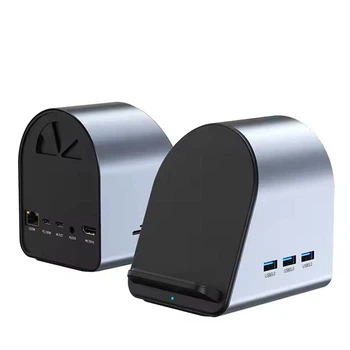Хаб Док станция Deepfox-2211 11 в 1 USB Type-C концентратор с беспроводной зарядкой 11 портов