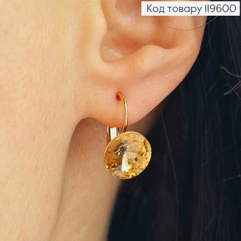 Сережки з Пудровим каменем Сваровські (1,1см), довжина 1,5см, застібка левербек, Xuping 18К