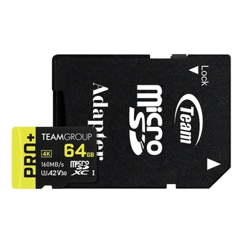 Карта памяти MicroSDXC 64GB UHS-I/U3 Class 10 Team Pro+ R160/W55MB/s + SD-адаптер (TPPMSDX64GIA2V300