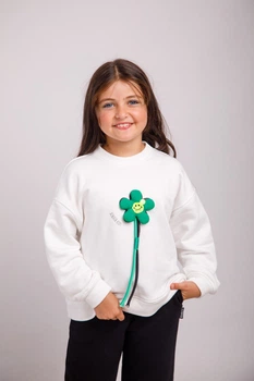 Світшот для дівчаток Alwair kids Зелена квіточка Молочний 80см 14276