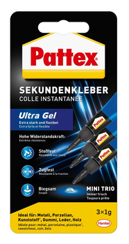 Клей Pattex Супер міні тріо гель, 3х1 г