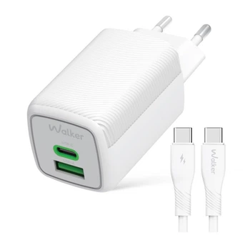 Сетевое зарядное устройство WALKER WH-75 (GAN 65W) + Type-C to Type-C, white