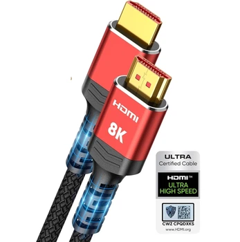 Кабель Highwings HDMI 2.1 [Certified Ultra High Speed HDMI] 48Gbps 8K@60Hz 4K@120Hz 2м красный (HW-8K-2M-2P4)