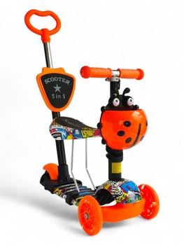 Детский самокат сонечко 3в 1 с сиденьем и родительской ручкой Scooter 0336 от 1 года Orange
