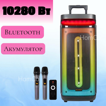 Портативная колонка Ailiang KOLAV-D2815 беспроводная 10280 Вт с функциями караоке/Bluetooth/USB/TF/FM/AUX и LED-подсветкой